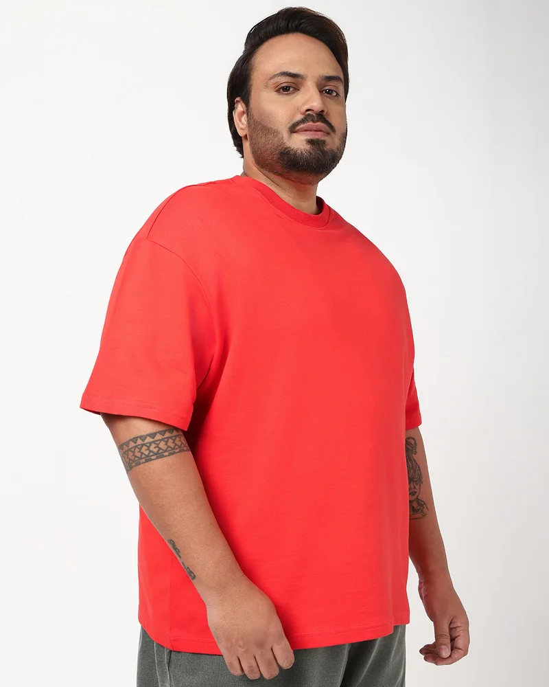 bewakoof Men's Fiesta Red Oversized Plus Size T-shirt